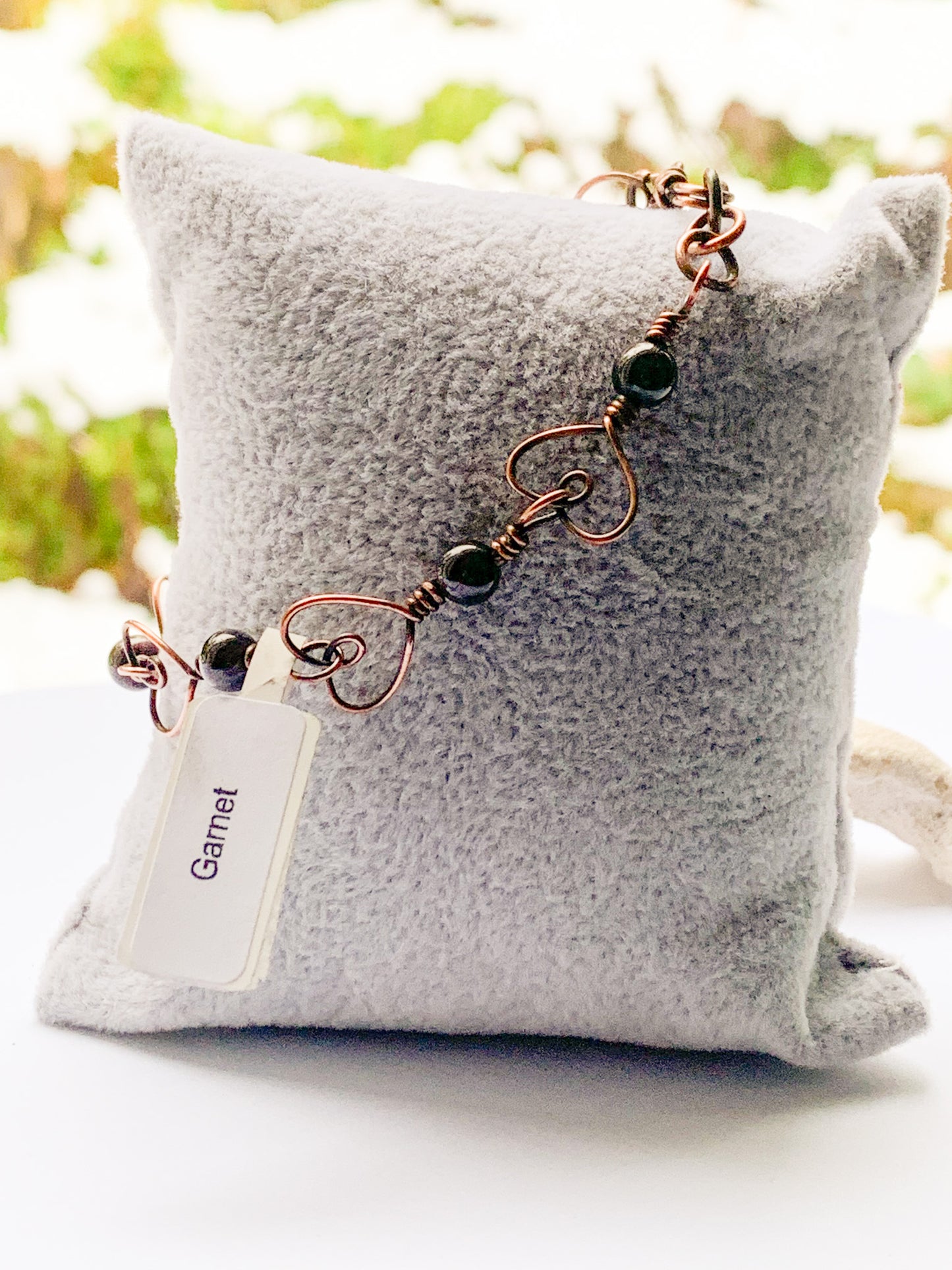 Garnet heart bracelet