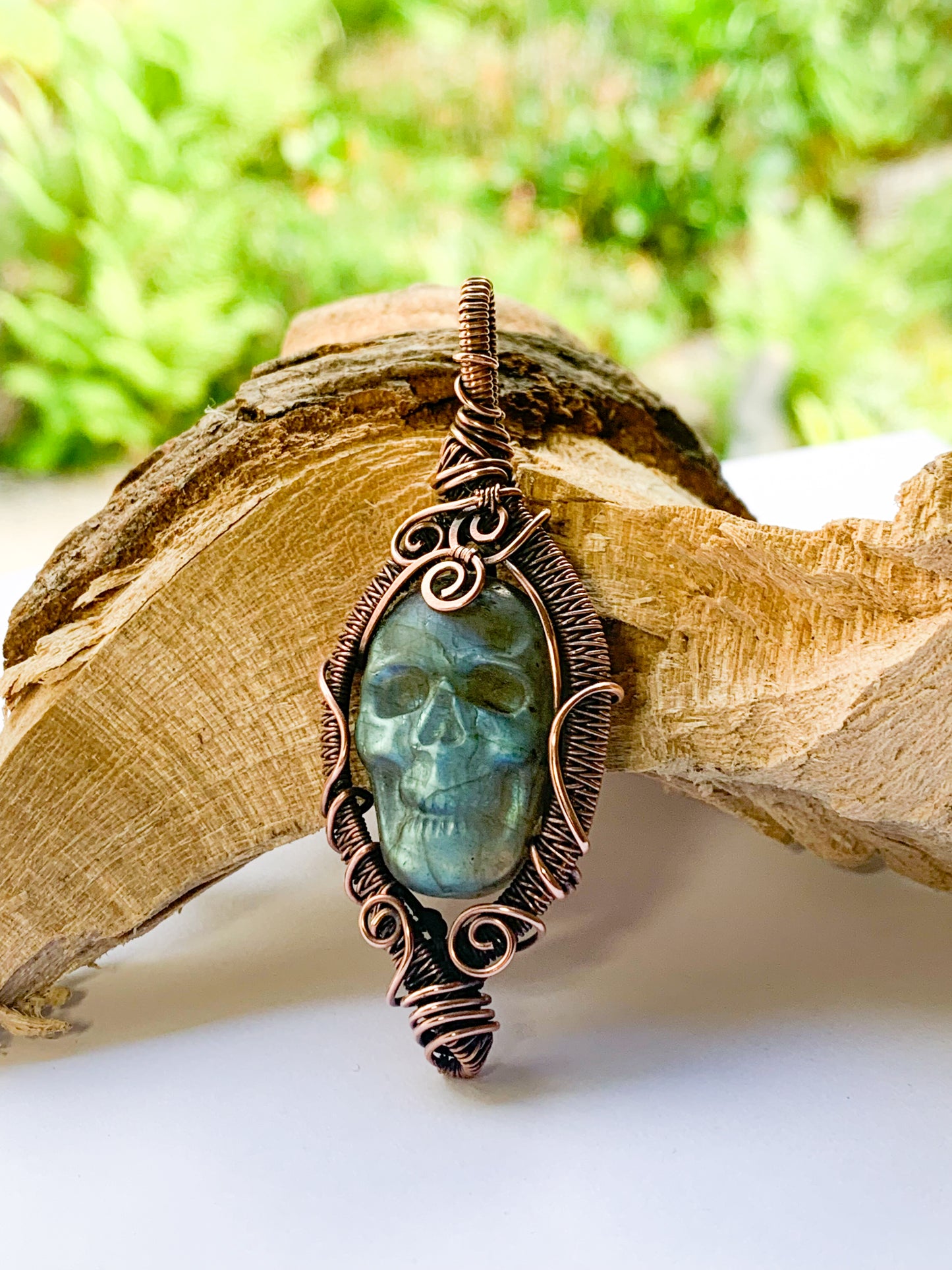 Carved Labradorite Skull necklace
