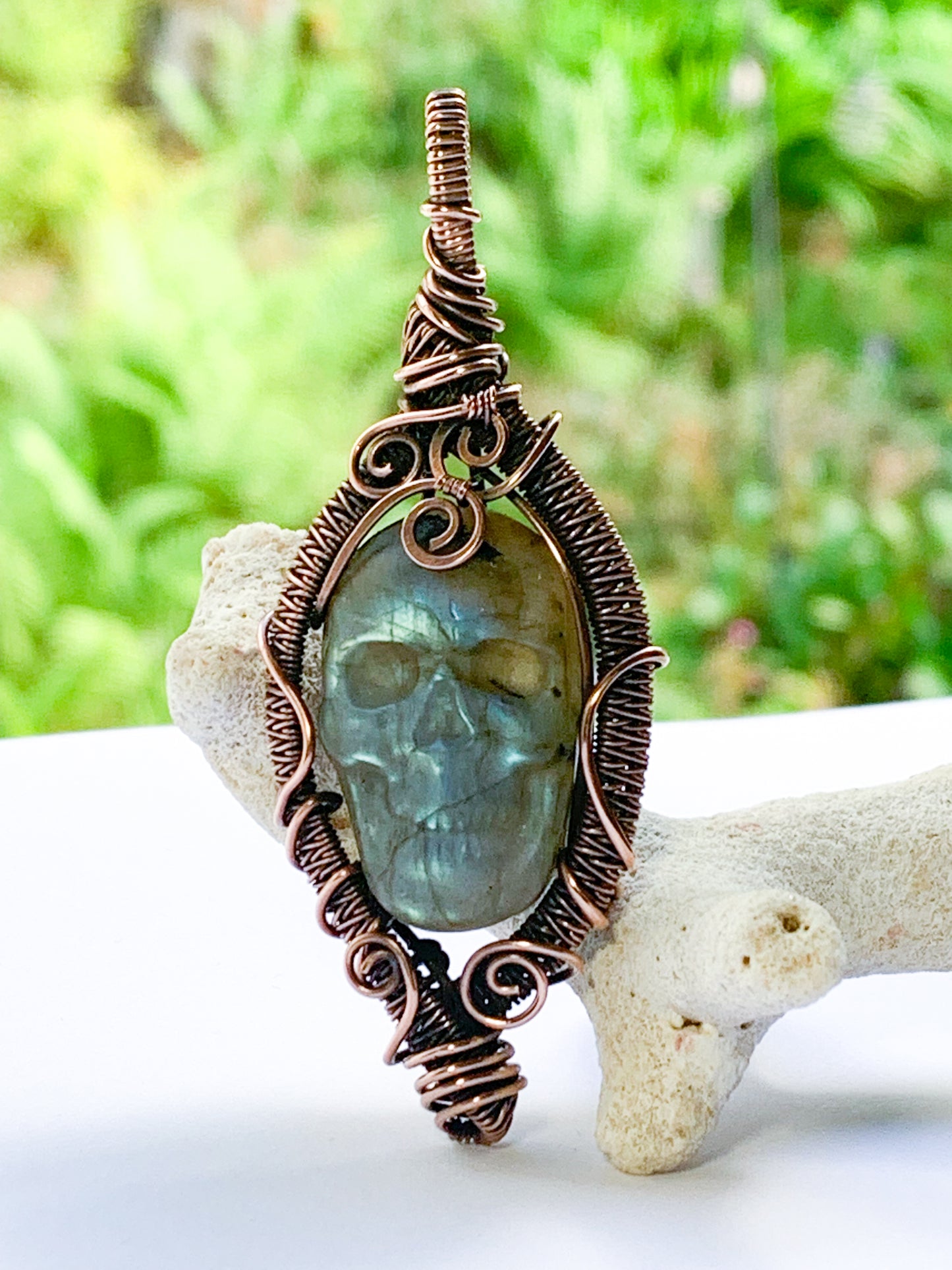Carved Labradorite Skull necklace