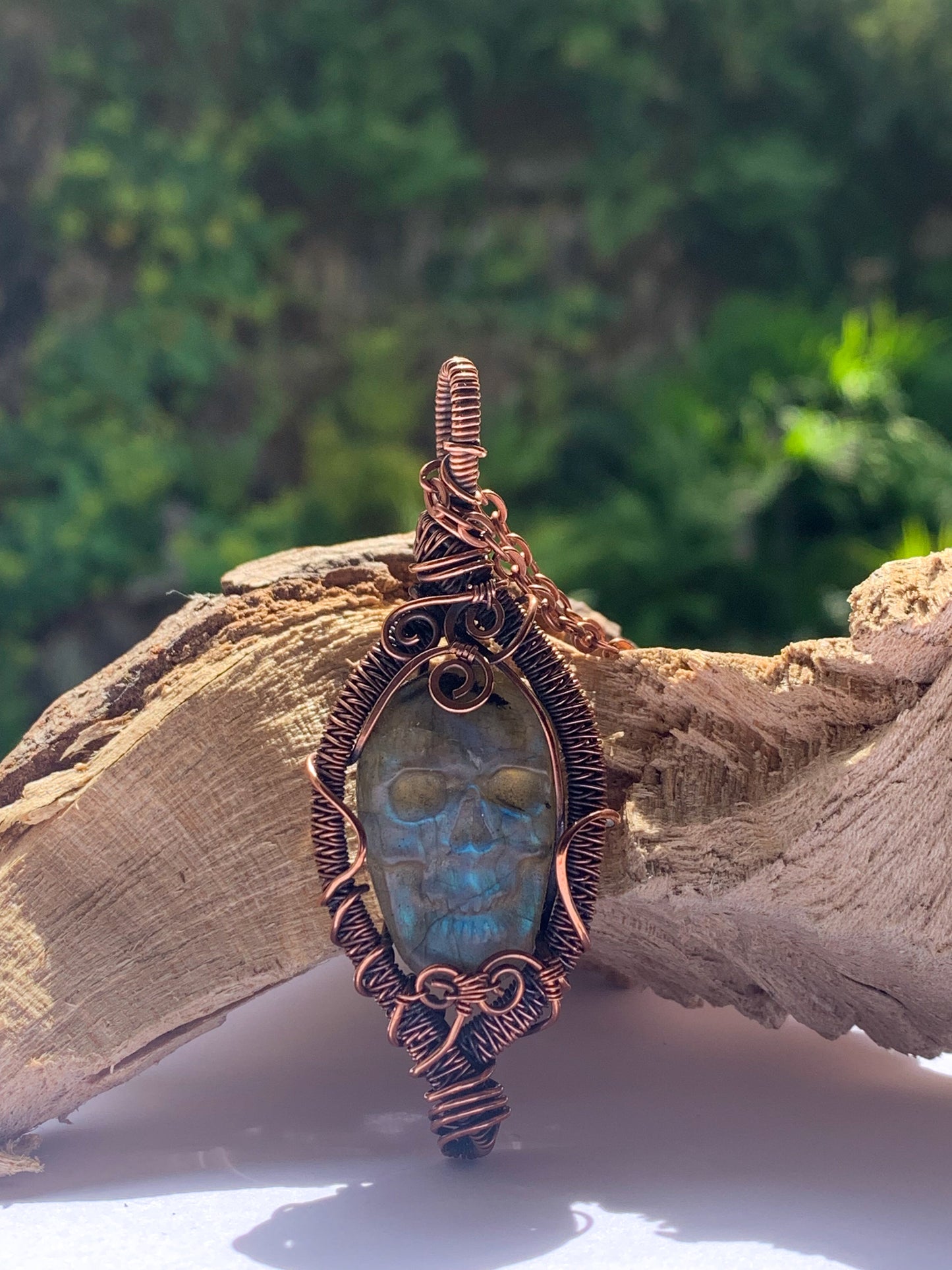 Carved Labradorite Skull necklace