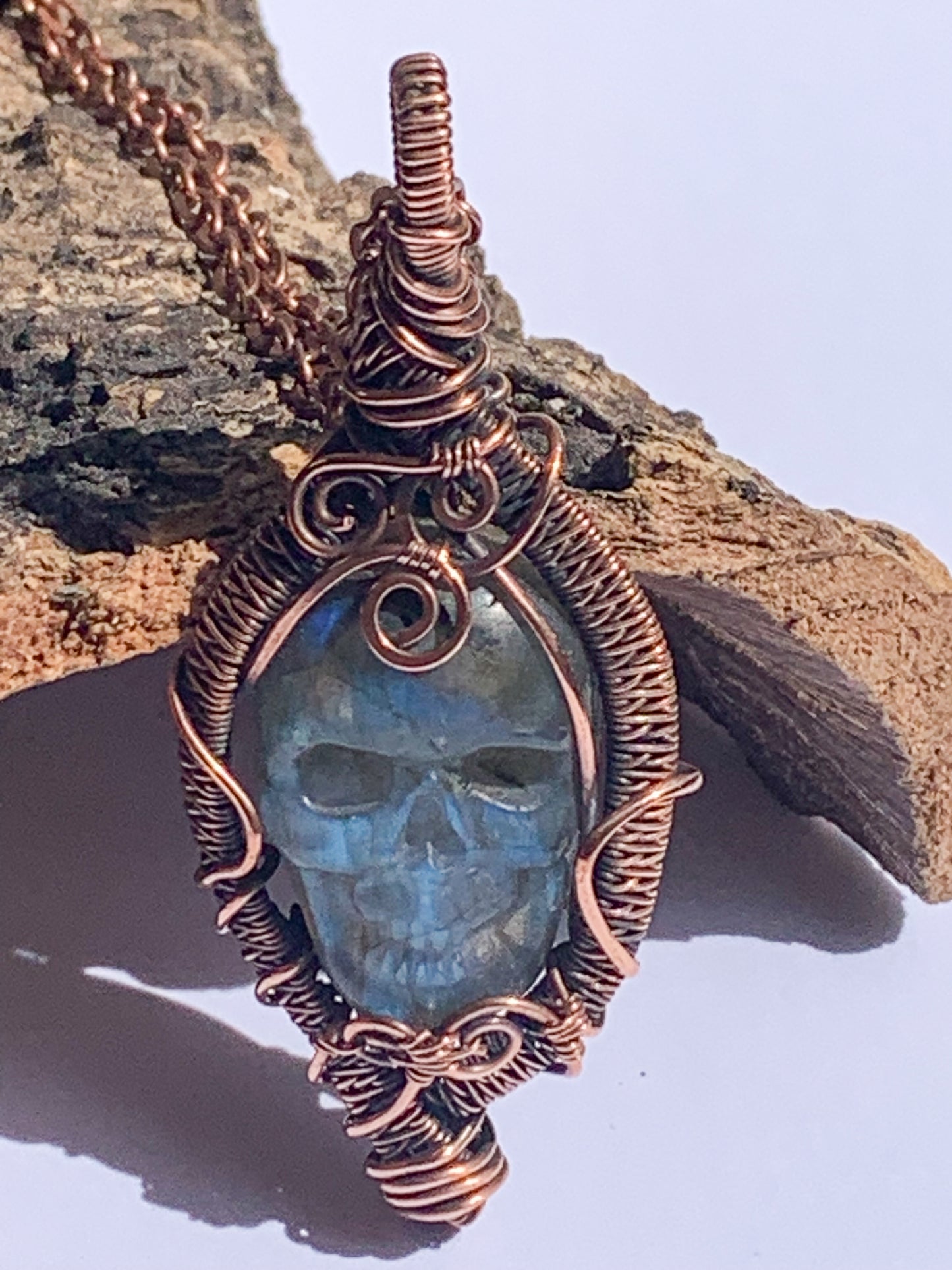 Carved Labradorite Skull necklace