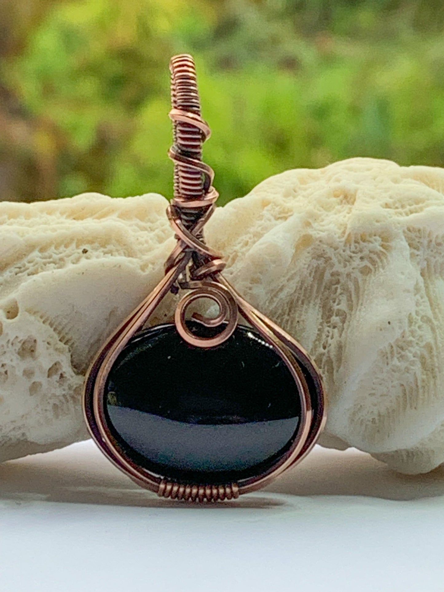 Natural Obsidian oval necklace