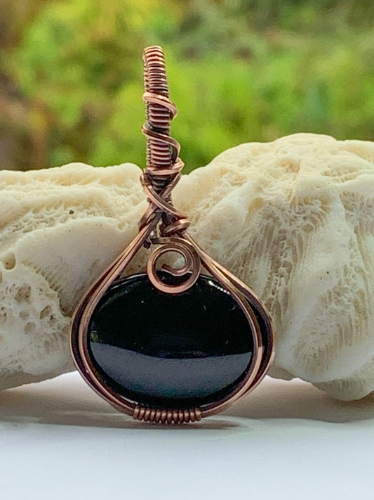 Natural Obsidian oval necklace