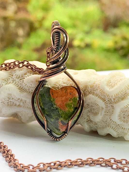 Unakite heart necklace