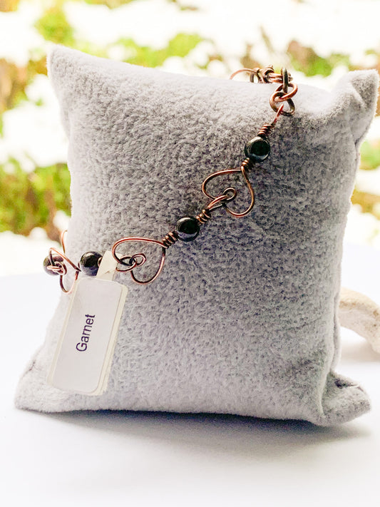 Garnet heart bracelet