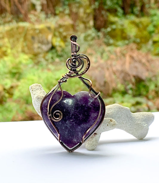 Lepidolite heart pendant