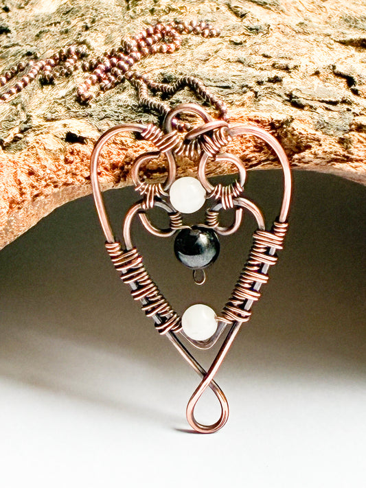 Rose Quartz and Garnet heart necklace