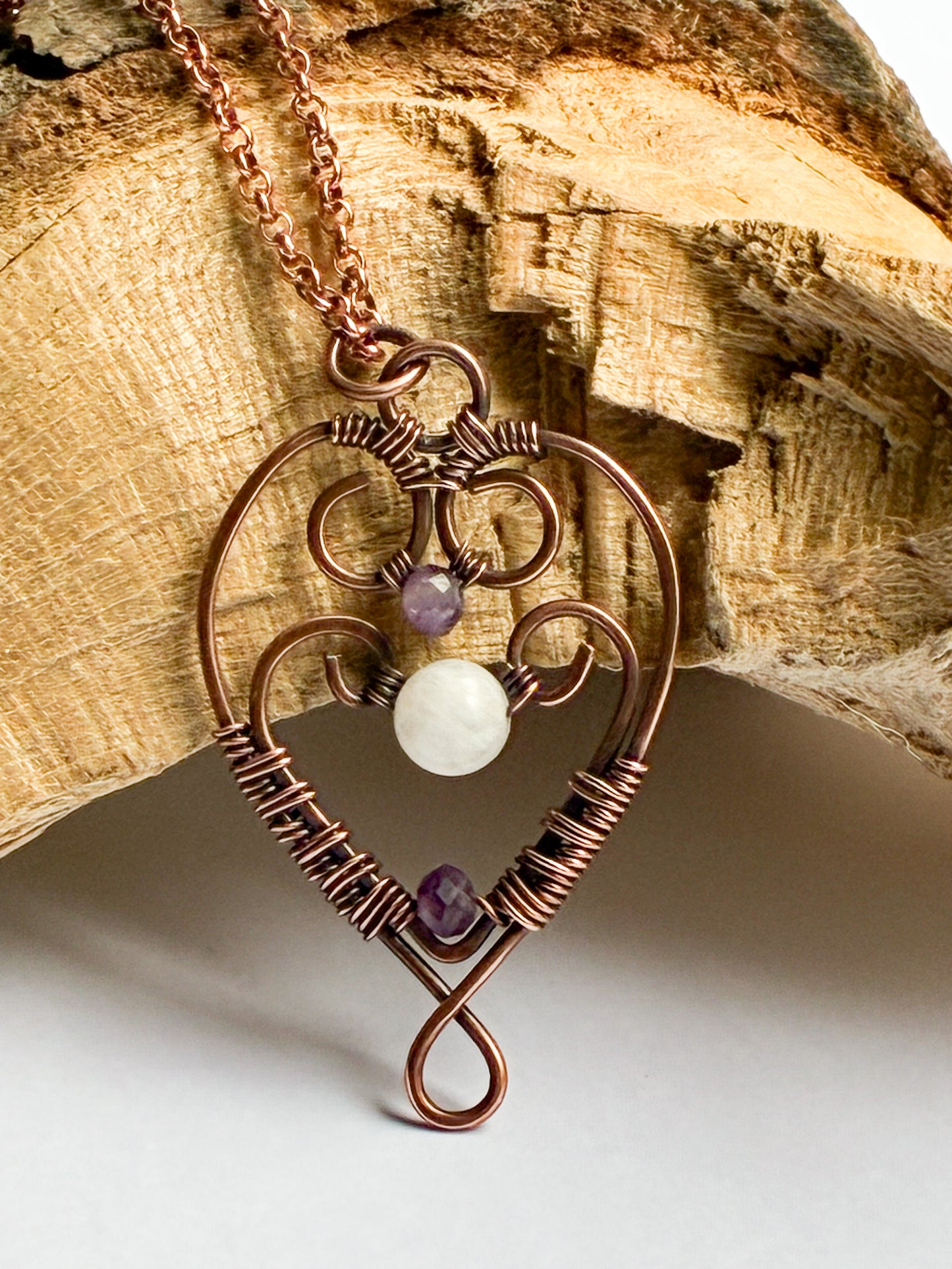 Rose Quartz and Amethyst heart necklace