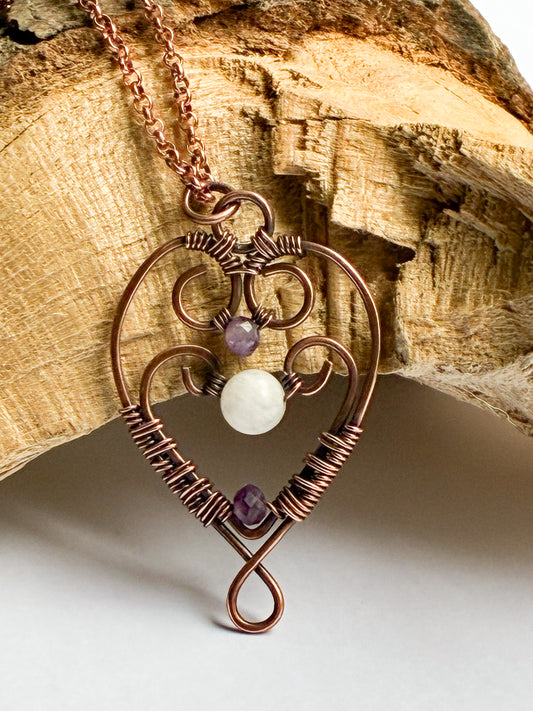 Rose Quartz and Amethyst heart necklace