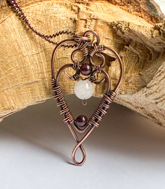 Rose Quartz and Garnet heart necklace