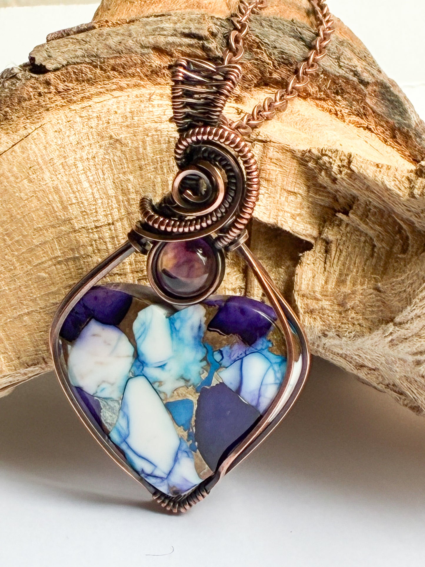 Ice Dahlia Mosaic with Amethyst heart necklace