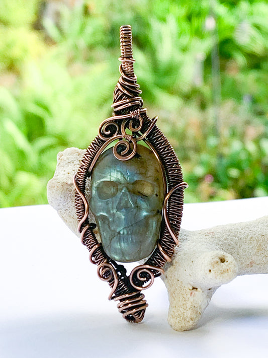 Carved Labradorite Skull necklace
