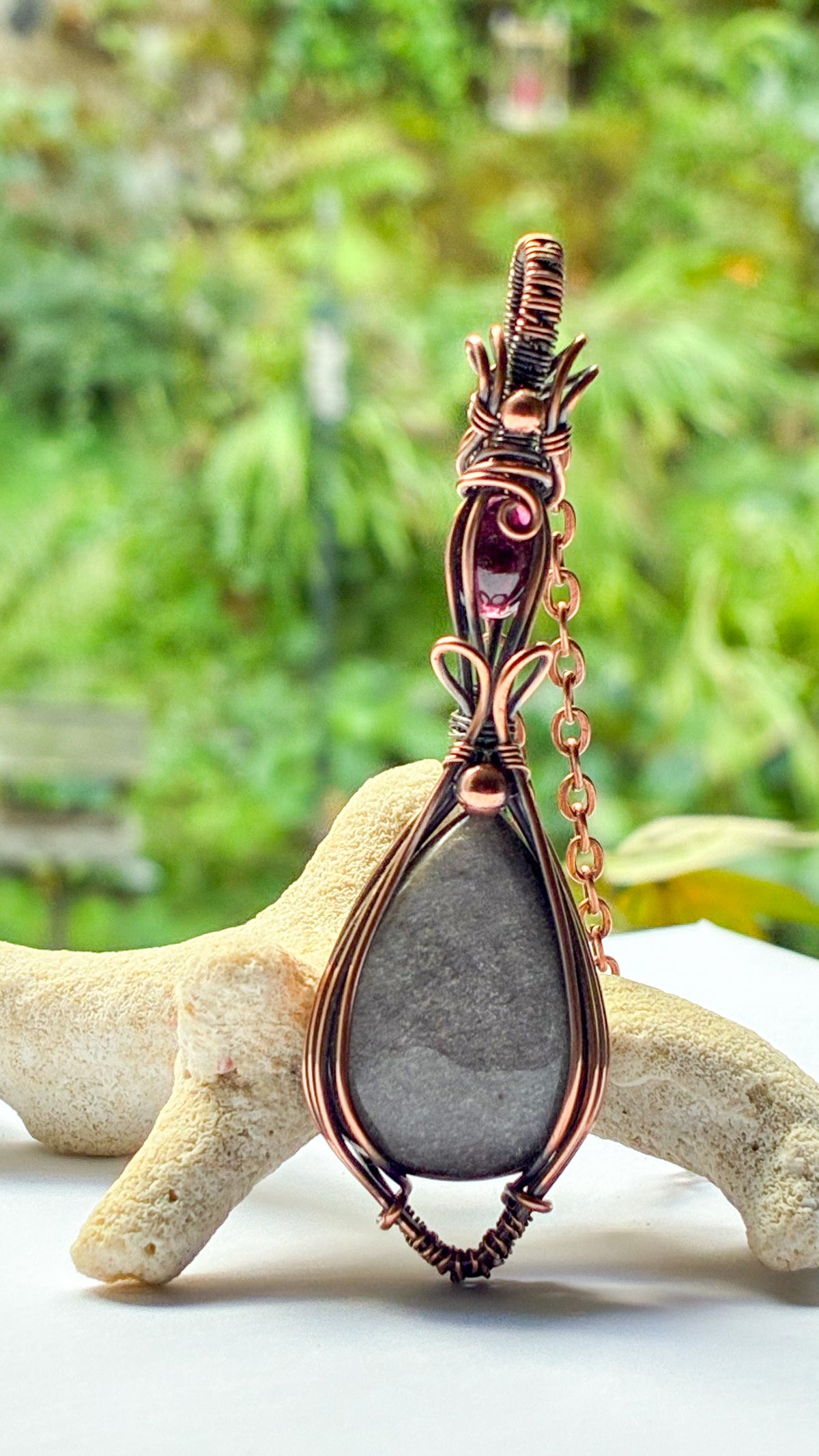 Sheen Obsidian with Garnet necklace