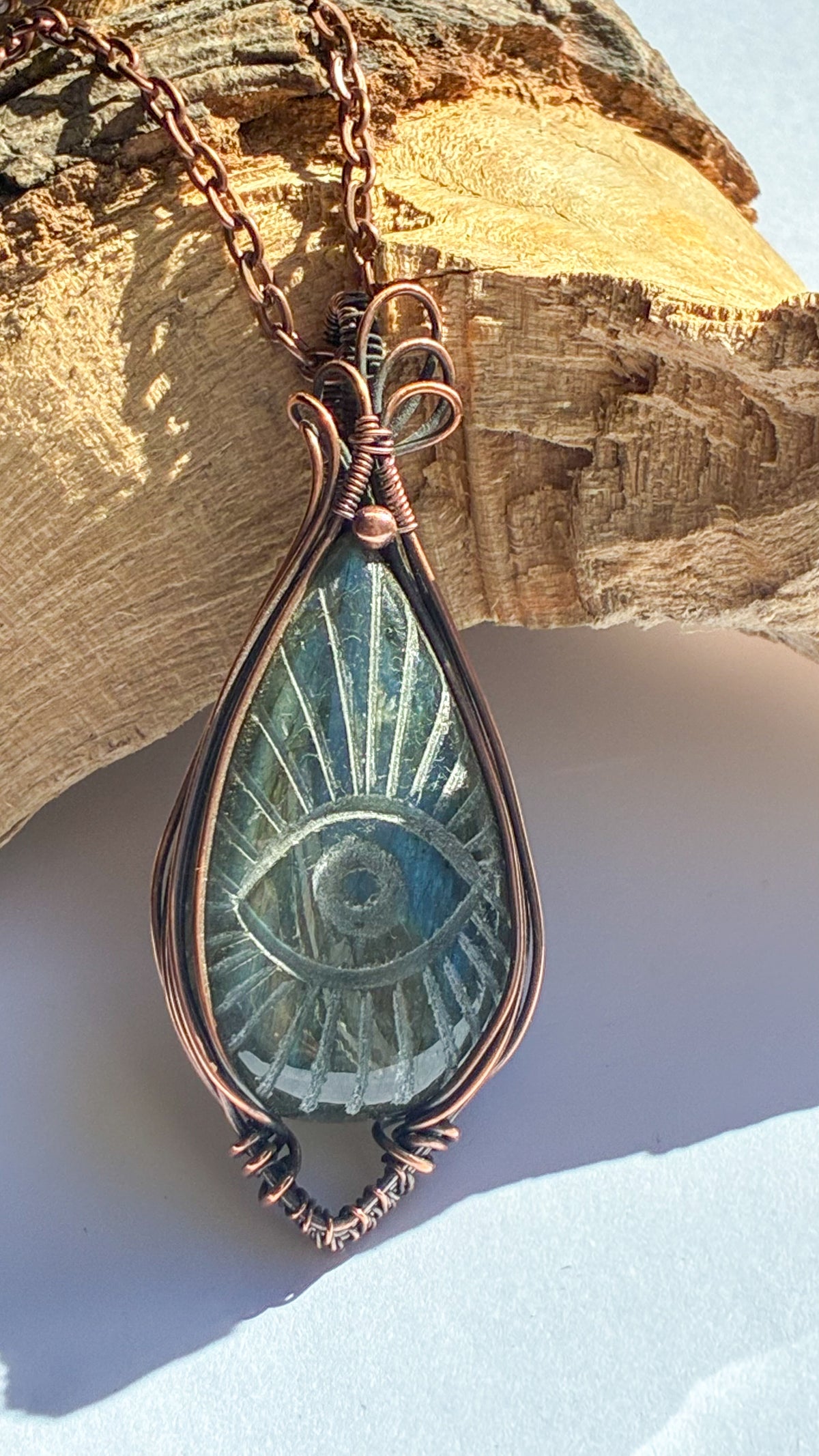 Labradorite carved All Seeing Eye necklace
