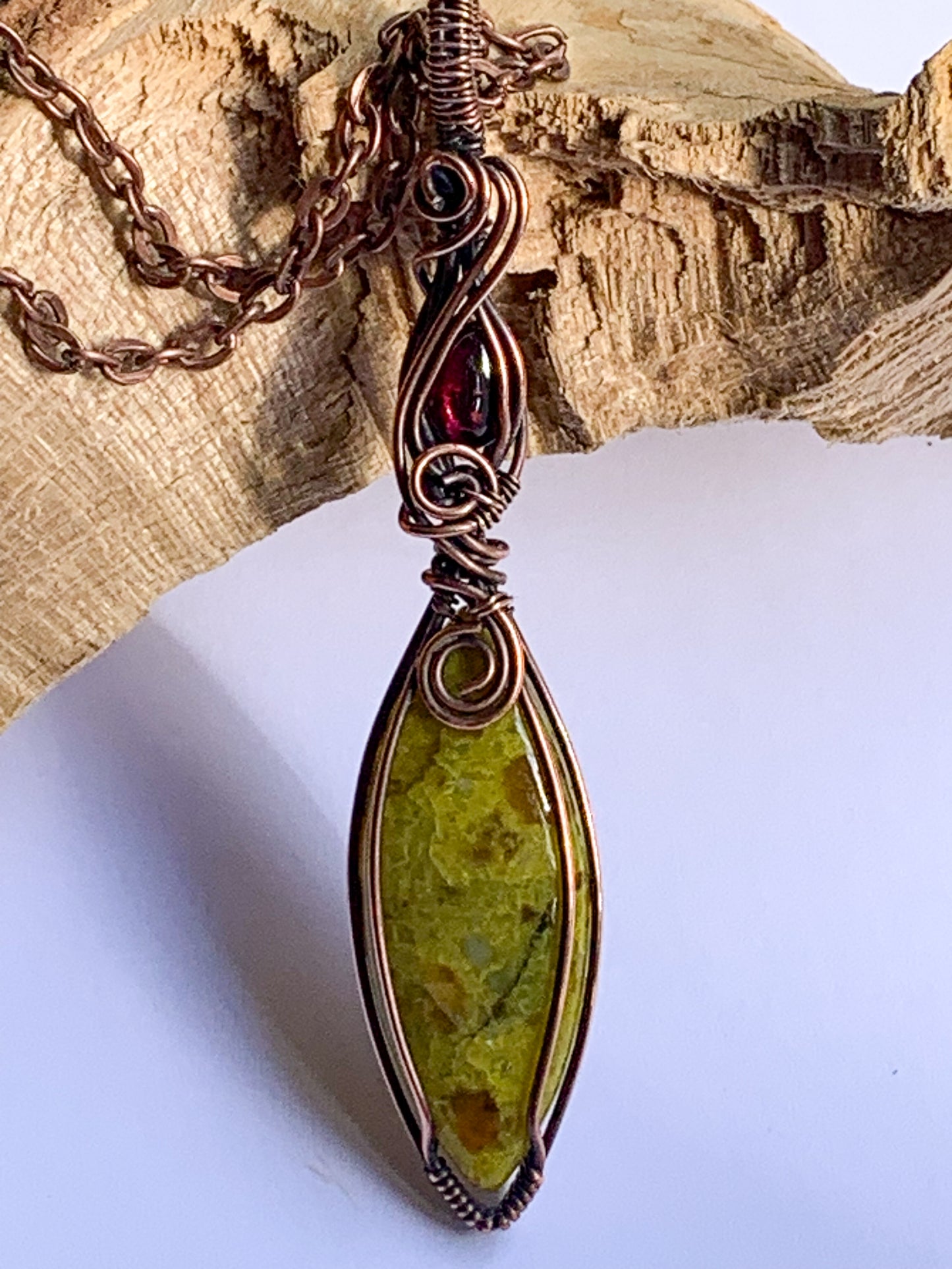 Green Opal with Garnet necklace