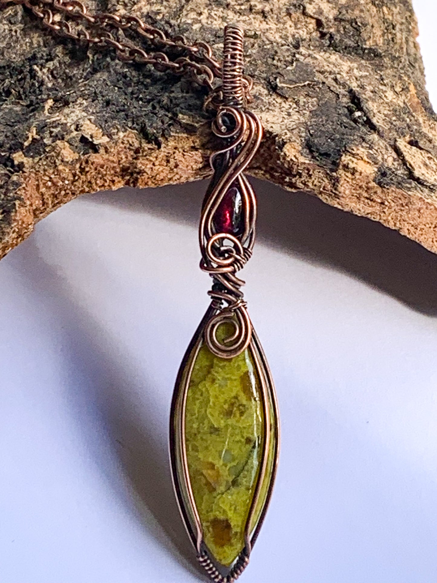 Green Opal with Garnet necklace