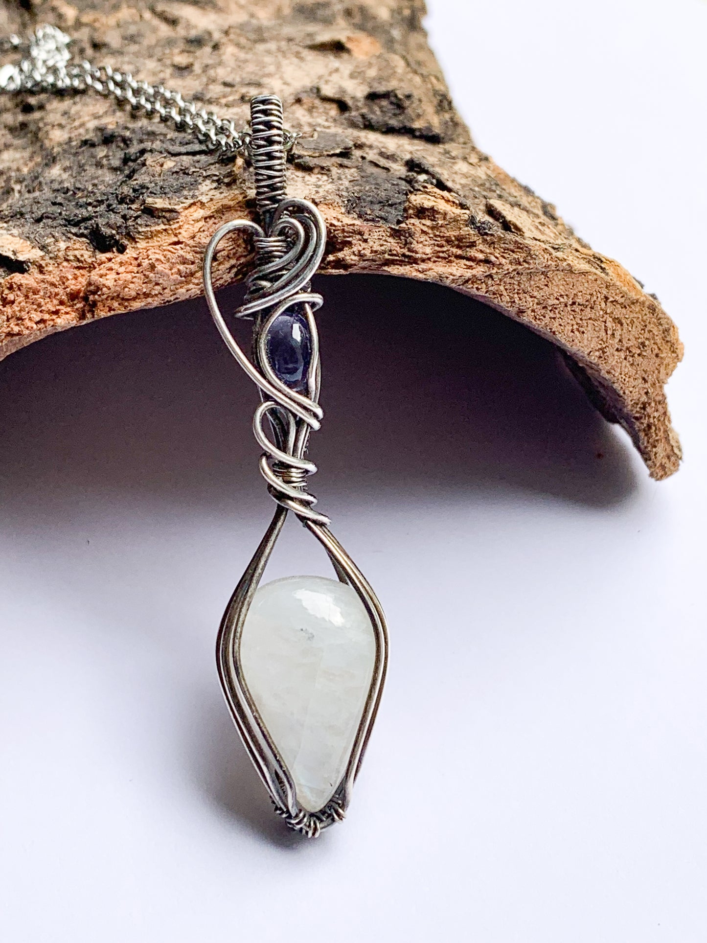 Rainbow Moonstone with Iolite necklace