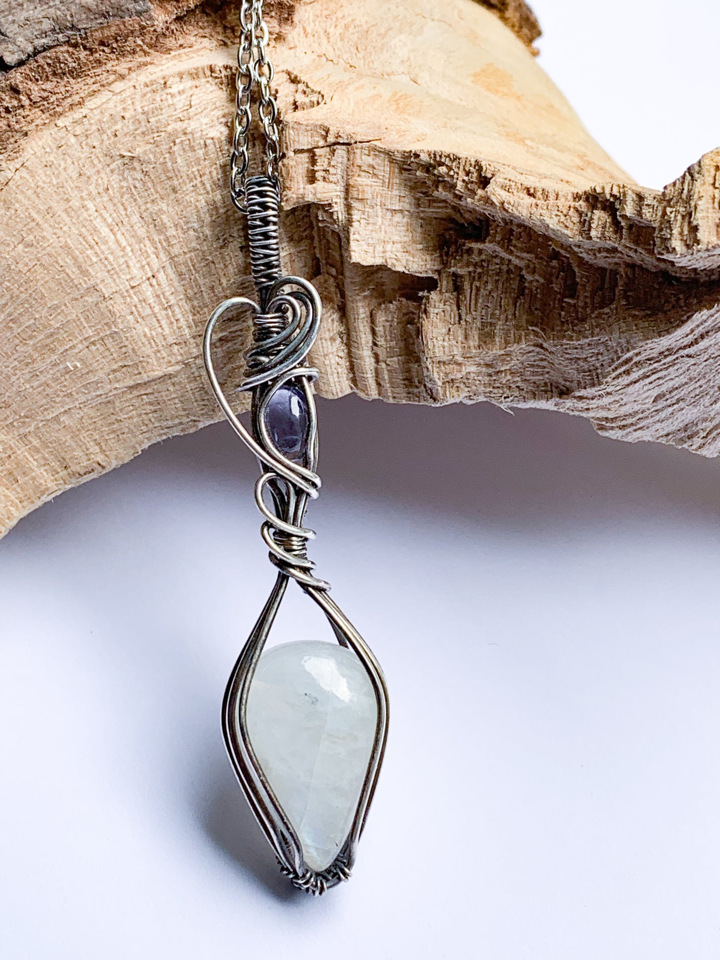 Rainbow Moonstone with Iolite necklace